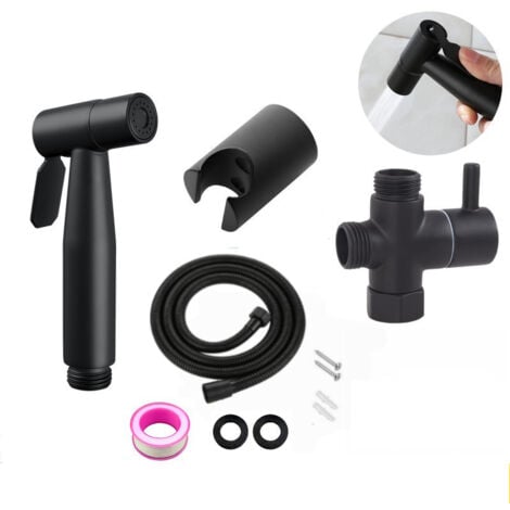 Pulvérisateur à main en acier inoxydable portable avec T-valve G1/2" et un Tuyau 1,5 m + soutien (Noir)