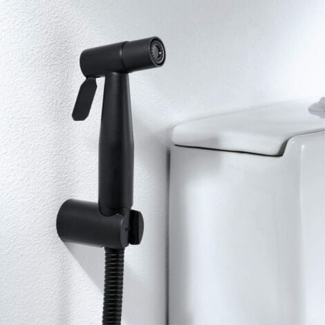Pulvérisateur à main en acier inoxydable portable avec T-valve G1/2" et un Tuyau 1,5 m + soutien (Noir)