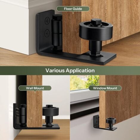 Guide Sol Porte Coulissante, Guide de plancher Porte, Rail de Sol Pour Porte De Grange, Guide Pour Le Sol du Support du Sol Coulissant Pour Montage Mural Réglable en Acier au Carbone