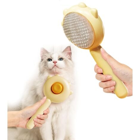 Brosses pour animaux, brosses pour chiens et chats, brosses pour chats à poils longs et courts, brosse autonettoyante pour animaux de compagnie pour masser et éliminer les poils de chat (jaune clair)