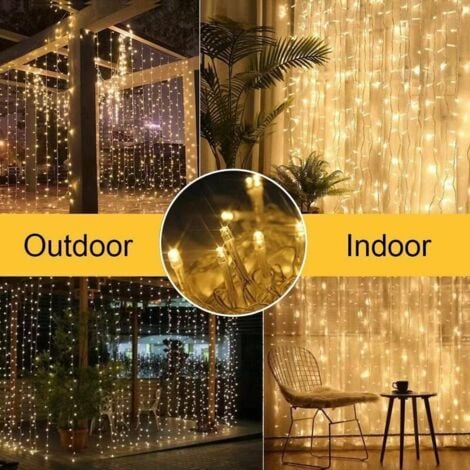Guirlande solaire Lumières de rideau solaires améliorées blanc chaud télécommande, lumières de jardin extérieures 300 LED 8 modes télécommande étanche cascade solaire fée guirlande lumineuse décoratio
