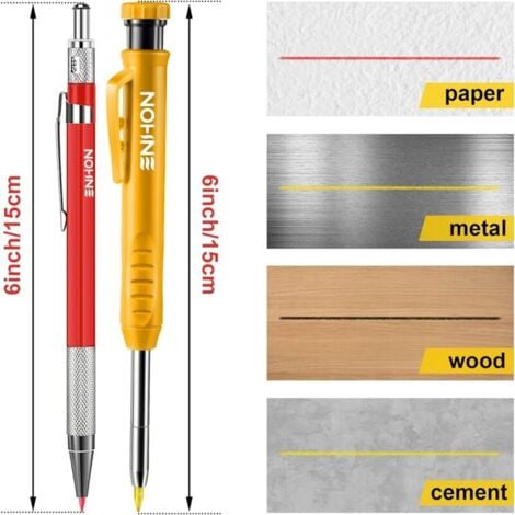 4 Pièces Crayons de Charpentier Mécaniques avec Taille-Crayon Intégré et 40 Recharge, Crayons de Menuiserie à Trous Profonds Solides pour le chantier，de menuiserie pour construction