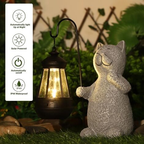 Statue animaux Chat Decoration Statue Jardin Exterieur avec Lampe Solaire - Salon Chaton Décoration Cadeau pour Femme Homme Maman Anniversaire Decor Imperméable pour de Jardin Balcon