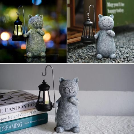 Statue animaux Chat Decoration Statue Jardin Exterieur avec Lampe Solaire - Salon Chaton Décoration Cadeau pour Femme Homme Maman Anniversaire Decor Imperméable pour de Jardin Balcon