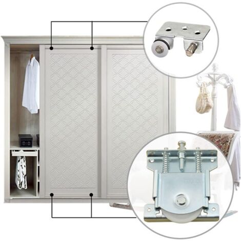 2 pièces Roulette Porte Coulissante placard,Pièces de porte coulissantes pour porte de garde-robe,roues,rouleaux,armoire Runners Guides,Roulette Placard Coulissant Armoire Porte Rouleau,Charge 30 kg