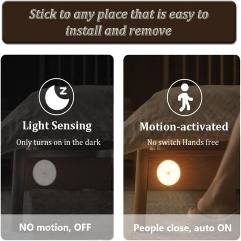 Veilleuse Led, Magnétique lampe detecteur de mouvement interieur avec tampons adhésifs gratuits, Coller n'importe où, Capteur sans fil USB rechargeable  Blanc chaud  Paquet de 2 (Auto-4000K)