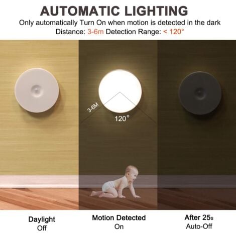 Veilleuse Led, Magnétique lampe detecteur de mouvement interieur avec tampons adhésifs gratuits, Coller n'importe où, Capteur sans fil USB rechargeable  Blanc chaud  Paquet de 2 (Auto-4000K)
