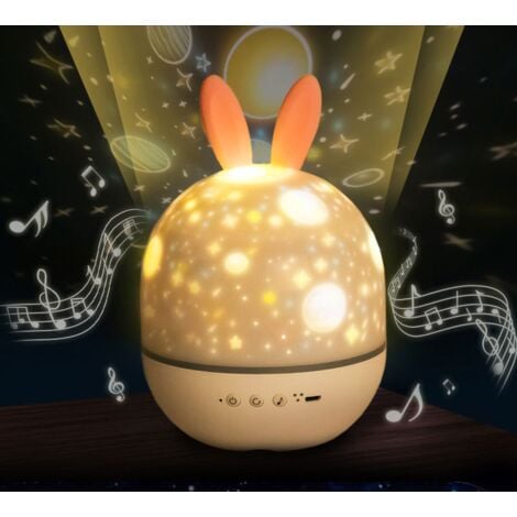 Veilleuse Projecteur pour Enfants,  Dimmable Star Projecteur avec 6 Films, 360° Rotation Bébé LED Boîte à Musique Projecteur Veilleuse avec Télécommande pour Bébé  Cadeau , Lapin