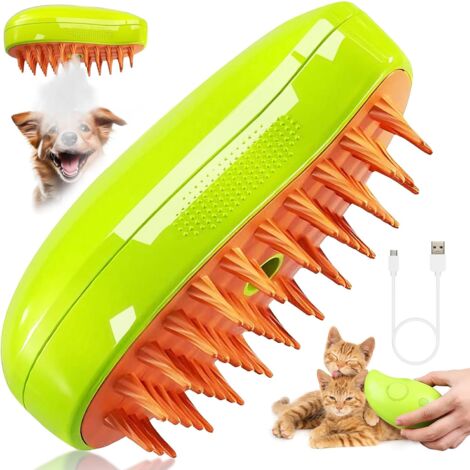 Brosse Vapeur Chat,3-In-1 Brosse Chat Vapeur Vert Brosse a Vapeur Pour Chat Multifonction Brosse Vapeur pour Chat Brosse Chien Chat à Vapeur pour DémêLer Les Noeuds et Les Poils Lâches des Animaux