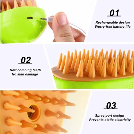 Brosse Vapeur Chat,3-In-1 Brosse Chat Vapeur Vert Brosse a Vapeur Pour Chat Multifonction Brosse Vapeur pour Chat Brosse Chien Chat à Vapeur pour DémêLer Les Noeuds et Les Poils Lâches des Animaux
