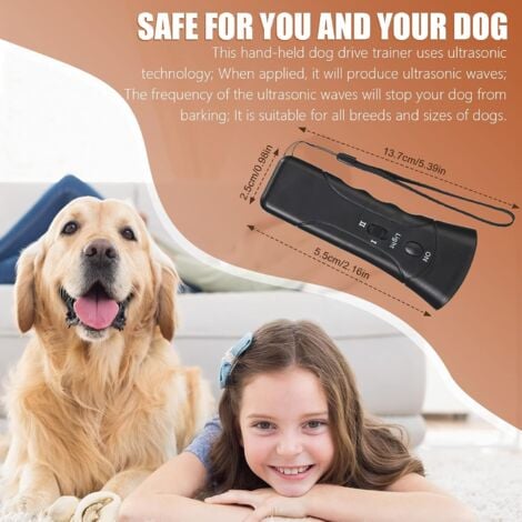 Répulsif à ultrasons pour chien - Double canal - Appareil anti-aboiement 3 en 1 - Outil de dressage pour chien avec lampe de poche LED