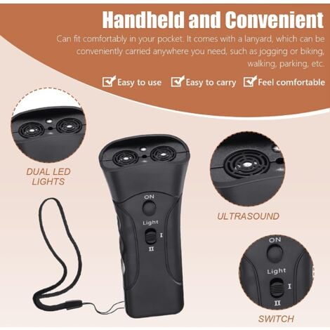 Répulsif à ultrasons pour chien - Double canal - Appareil anti-aboiement 3 en 1 - Outil de dressage pour chien avec lampe de poche LED