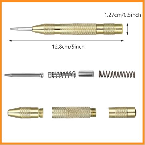 Lot de 2 poinçons centraux automatiques robustes avec impact à ressort réglable à une main, centre de tension à ressort pour machinistes, charpentiers (doré)