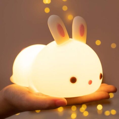 Veilleuse LED Enfant Rechargeable,Veilleuse Lapin Tactile Avec 7 Couleurs,Veilleuse Portable Silicone Nuit,Cadeau Bebe Fille Garcon