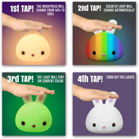 Veilleuse LED Enfant Rechargeable,Veilleuse Lapin Tactile Avec 7 Couleurs,Veilleuse Portable Silicone Nuit,Cadeau Bebe Fille Garcon