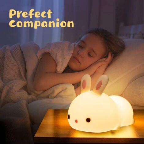 Veilleuse LED Enfant Rechargeable,Veilleuse Lapin Tactile Avec 7 Couleurs,Veilleuse Portable Silicone Nuit,Cadeau Bebe Fille Garcon