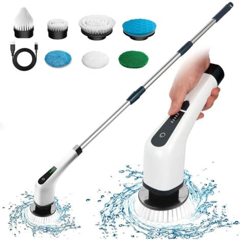 Brosse de Nettoyage électrique,avec 7 têtes de Brosse et rallonge, Spin Scrubber Brosse Rotative Nettoyage Électrique pour Les Coins, la Salle de Bain,Les Toilettes,Le Nettoyage du carrelage