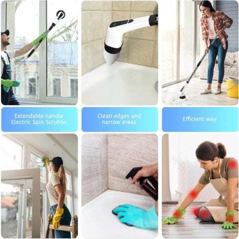 Brosse de Nettoyage électrique,avec 7 têtes de Brosse et rallonge, Spin Scrubber Brosse Rotative Nettoyage Électrique pour Les Coins, la Salle de Bain,Les Toilettes,Le Nettoyage du carrelage