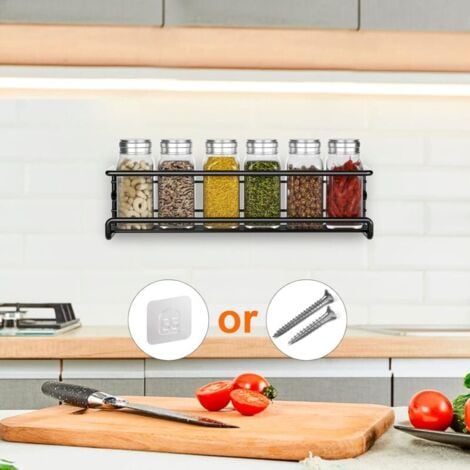 2 Pièces Rangement Epices Cuisine, Accessoire de rangement pour cuisine,Étagère Épices en Métal Sans Percage, , Porte Épices pour Épices Pots Accessoire Garde-Manger Cuisine Placard, 29x6.5x6.5cm (Noi