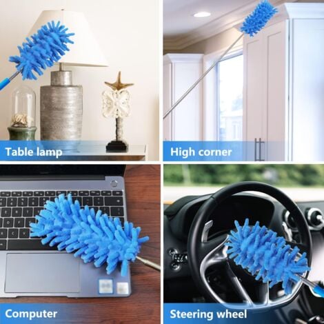 Lot de 3 plumeaux à main 74cm en microfibre extensible à épousseter lavable avec perche télescopique pour éliminer nettoyage de voiture, ordinateur, climatisation, TV et autres(bleu, jaune,rouge)
