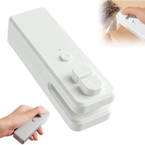 Mini machine à sceller sous vide 2-en-1 magnétique, scellage à chaud machine portative de cachetage de nourriture sous vide pour sacs en plastique, charge USB, blanc