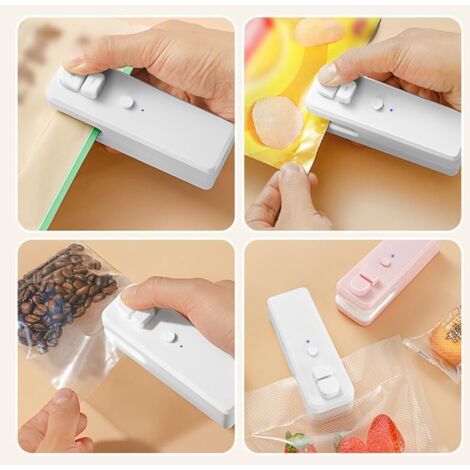 Mini machine à sceller sous vide 2-en-1 magnétique, scellage à chaud machine portative de cachetage de nourriture sous vide pour sacs en plastique, charge USB, blanc