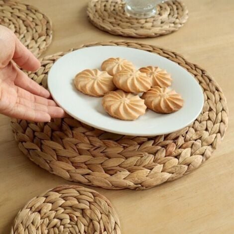 Sets de table Lot de 4 sets de table ronds en jacinthe d'eau naturelle, 30cm, tissés à la main, de haute qualité, pour Cuisine Restaurant Table à Manger
