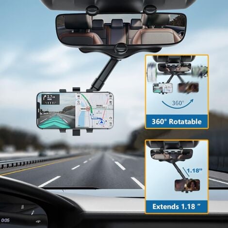 Support de téléphone de Voiture pour rétroviseur, Auto Support Téléphone Voiture Rotatif et Rétractable à 360° pour Tous Les Smartphones