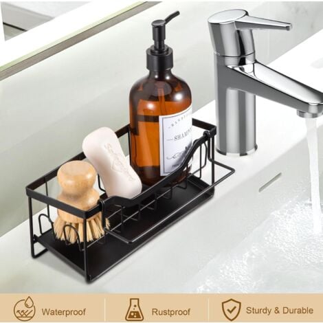 Porte Eponge Evier Cuisine,Organisateur Evier Cuisine,Range Eponge Evier,Rangement Eponge Evier Cuisine,Organisateur d'évier,Repose Eponge,Support Eponge,Porte-éponge évier en Acier Inoxydable,Noir