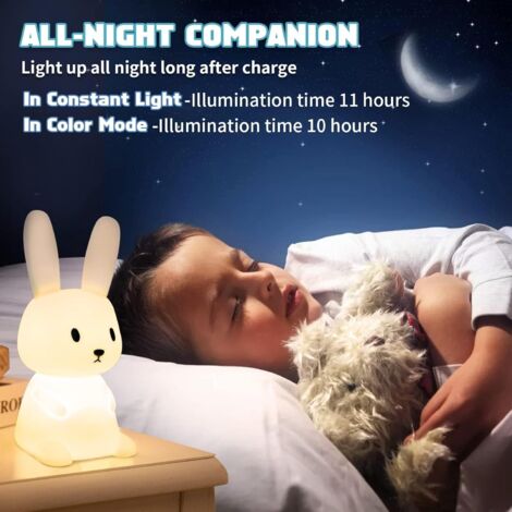 Veilleuse Bebe Bunny Avec 7 Changements de Lumière Contrôle de tapRecharge USB Fonction Minuterie Lampe de Chevet Pour Chambre D'enfant Cadeau Jouet Veilleuse en Silicone Pour Enfant