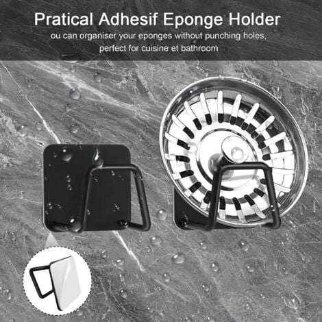 2 Pièces Porte Eponge Evier Cuisine, Porte Eponge Evier Auto Adhesif, 304 INOX, Support Eponge INOX, Support Eponge Evier Cuisine pour Le Rangement de Cuisine et Salle de Bain