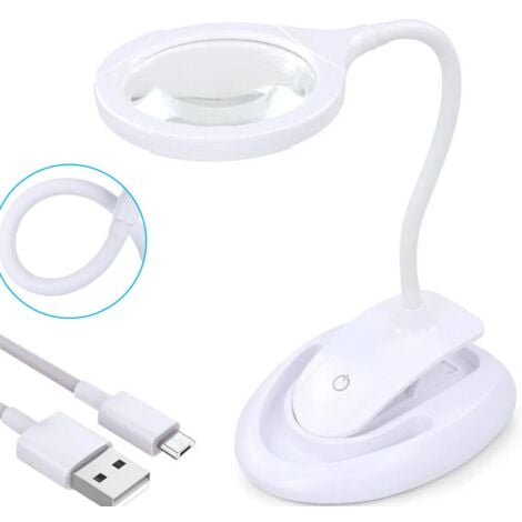 Loupe avec lumière, lampe grossissante 5X 10X avec support et pince, lampe grossissante de bureau rechargeable et à luminosité réglable pour la lecture de près Hobby Crafts Workbench Sewing