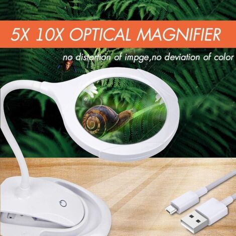 Loupe avec lumière, lampe grossissante 5X 10X avec support et pince, lampe grossissante de bureau rechargeable et à luminosité réglable pour la lecture de près Hobby Crafts Workbench Sewing