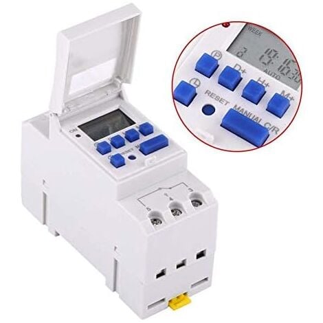 Minuteur Numérique Programmable, Ecran LCD Interrupteur Horaire Hebdomadaire avec Programmation Minuteur Programmable sur Rail DIN (220 V)