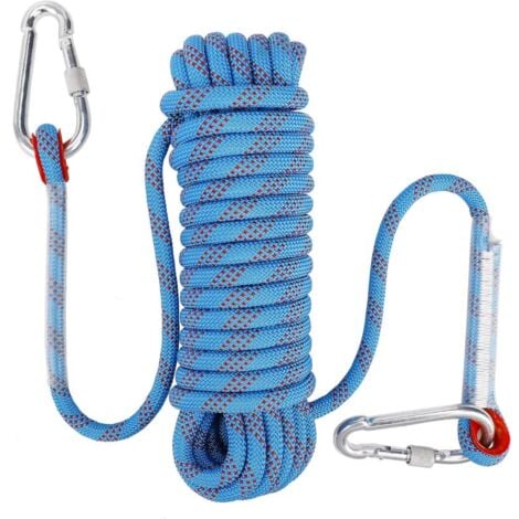 Corde d'escalade avec Mousqueton de Sécurité Statique 10mm Corde d'alpinisme Polyester Sauvetage pour Randonnée Alpinisme Montagne 10M