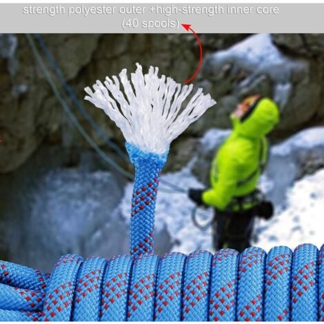 Corde d'escalade avec Mousqueton de Sécurité Statique 10mm Corde d'alpinisme Polyester Sauvetage pour Randonnée Alpinisme Montagne 10M