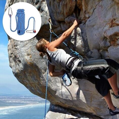 Corde d'escalade avec Mousqueton de Sécurité Statique 10mm Corde d'alpinisme Polyester Sauvetage pour Randonnée Alpinisme Montagne 10M
