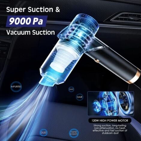 Aspirateur à Main sans Fil, 9000Pa 120W Mini Puissant 4000 mAh Rechargeable, avec Lampe LED Filtre USB Aspirateur de Table pour Maison Voiture Animal Domestique