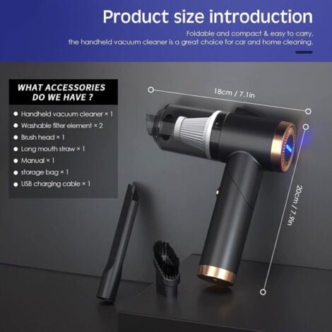 Aspirateur à Main sans Fil, 9000Pa 120W Mini Puissant 4000 mAh Rechargeable, avec Lampe LED Filtre USB Aspirateur de Table pour Maison Voiture Animal Domestique