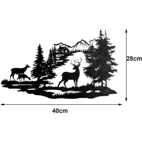 Forest Deer Scene Mur Art Metal Mountain Hanging Mur Mur Sculpture Indian Deco Pour Salon Metal Mountain Art Forest Deer Scène Mur Mur De Suspension Sculpture Pour Le Salon