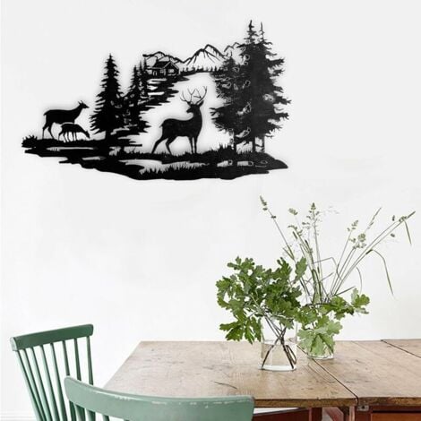 Forest Deer Scene Mur Art Metal Mountain Hanging Mur Mur Sculpture Indian Deco Pour Salon Metal Mountain Art Forest Deer Scène Mur Mur De Suspension Sculpture Pour Le Salon