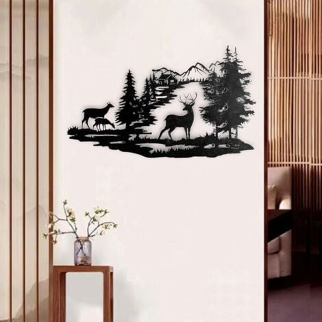 Forest Deer Scene Mur Art Metal Mountain Hanging Mur Mur Sculpture Indian Deco Pour Salon Metal Mountain Art Forest Deer Scène Mur Mur De Suspension Sculpture Pour Le Salon