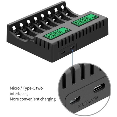 Chargeur de batterie intelligent à 8 emplacements pour piles rechargeables AA Ni-MH/Ni-Cd avec station de charge de batterie LCD pour outils électriques, station de charge de batterie 8