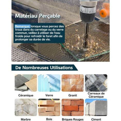 Mèche à Carrelage,10 Pièces Meche Verre,Foret à Verre, Mèches pour Carrelage en Verre,Mèches en Céramique,avec Tige Hexagonale, pour Percer des Trous en Verre Perçage Carreaux Céramique