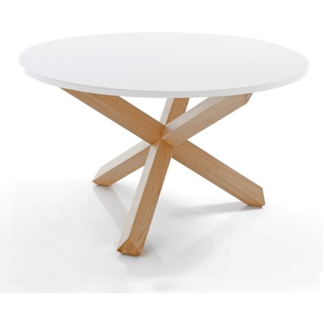 Mesa redonda efecto madera lacada en blanco cm. Alto 75 x Ø 120 (1/5)