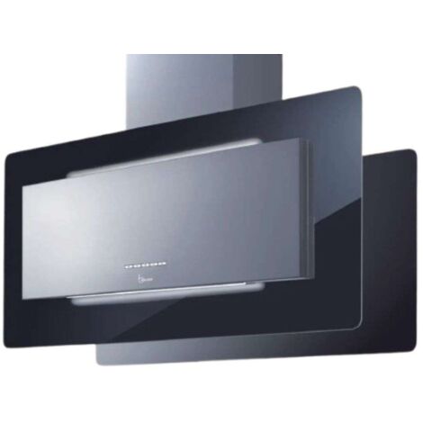 CAMPANA TRISIA ISOLA cm. 90x43 - Acero inoxidable, cristal negro - 800 m3/h