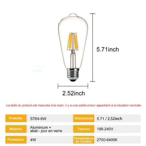 Lot de 10 Ampoule LED Vintage Edison Style Retro 4W E27 Antique Lampe décorative Blanc Chaud 2200K, en Verre Ambré - Efficacité Maximale et Économie d'Énergie - pour Restaurant Café Bar