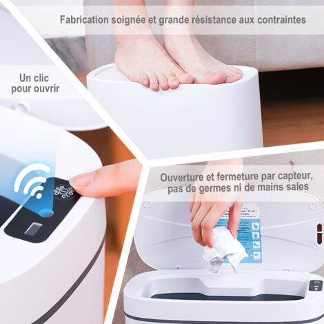 Pattumiera automatica per bagno senza contatto con coperchio, bianca