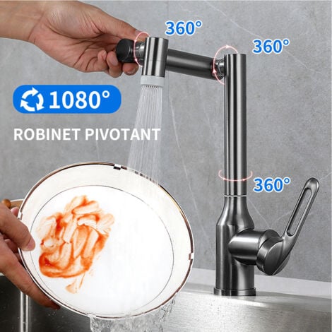Rubinetto lavabo monocomando,SDLOGAL Rubinetto miscelatore alto per lavandino stufa rotazione a 360 gradi, rubinetto del bagno, acqua calda e fredda - tubo incluso