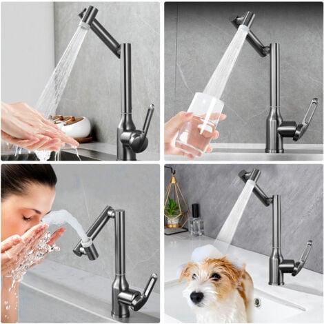 Rubinetto lavabo monocomando,SDLOGAL Rubinetto miscelatore alto per lavandino stufa rotazione a 360 gradi, rubinetto del bagno, acqua calda e fredda - tubo incluso